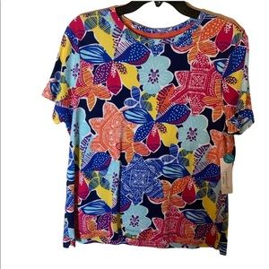 Westbound petite Large bright crew neck short sleeve cotton blouse Women’s